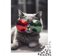 Puzzles for Adults Cute Sunglass Kitty 500 Piece Jigsaw Puzzles Wood Jigsaw for Adults And Age 18 Years Up Impossible Puzzle 500pcs (52x38cm)