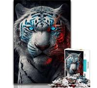Puzzles for Adults Danger White Tiger 1000 Piece Jigsaw Puzzles for Adults Gifts,with Matching Poster And Trivia Sheet for Age 14 (50x75cm)