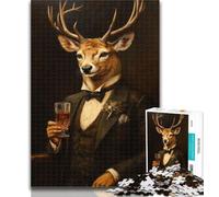 Puzzles for Adults Drinking Red Hotel Deer Adult Jigsaws 1000 Piece,with Fully Interlocking Randomly Shaped Pieces for And 14 Years Old 26x38cm