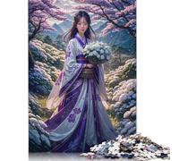 Puzzles for Adults Elegant Floral Kimono Girl 500 Piece Jigsaw Puzzles Wood Jigsaw for Adults And Age 18 Years Up Impossible Puzzle 500pcs (52x38cm)