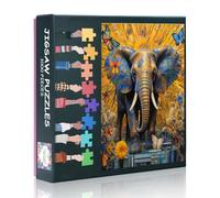 Puzzles for Adults Elephant with Flowers Stress Relief Puzzles Golden Background Brain Teaser Artwork Puzzle Butterflies and Elephant Family Puzzle Game Christmas Birthday Gift(27.5x19.7in)