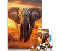 Puzzles for Adults Elephants at Sunset Jigsaw Puzzles for Adults,for Educational Game Challenge Toy Artists Collection, Fine Art (50x75cm)