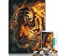 Puzzles for Adults Flame Tiger Jigsaws 1000 Pieces for Adults,with Fully Interlocking Randomly Shaped Pieces for And 14 Years Old 26x38cm