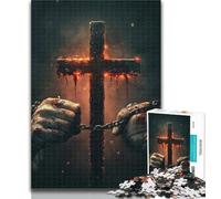 Puzzles for Adults Flaming Cross Jigsaw Puzzles for Adults,for Educational Game Challenge Toy Artists Collection, Fine Art 26x38cm