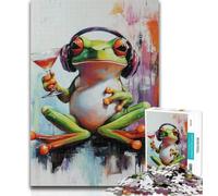 Puzzles for Adults Frog Listening to Music Jigsaw Puzzles for Adults 1000,Learning Educational Toys Family Games Birthday Present, Gifts 26x38cm