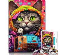 Puzzles for Adults Futuristic Cat 1000 Piece Jigsaw Puzzles for Teenagers Gifts,Toys Educational Games Stress Relieving Wall Decoration 50x75cm