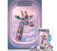 Puzzles for Adults Giraffe Outside The Airplane Window 1000 Pieces Jigsaw Puzzles for Adults And Teens,with Fully Interlocking Randomly Shaped Pieces for And 14 Years Old 26x38cm
