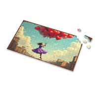 Puzzles For Adults Girl Floating With Heart-Shaped Balloons In A Dreamy Cityscape Picture Puzzle Gifts For 5 Year Old Girls Puzzles For Adults(300PCS)