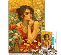 Puzzles for Adults Girl in Wildflowers Summer 1000 Pieces Jigsaw Puzzles For Teens And Adults,Learning Educational Toy for Is Ideal As A Gift for The Whole Family 50x75cm