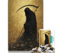 Puzzles for Adults Golden Grim Reaper 1000 Pieces Jigsaw Puzzles for Adults And Teens,with Fully Interlocking Randomly Shaped Pieces for And 14 Years Old (26x38cm)
