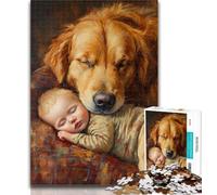 Puzzles for Adults Golden Retriever And Baby 1000 Piece Jigsaw Puzzles for Teenagers,Toys Educational Games Stress Relieving Enhance Love between Couples 26x38cm