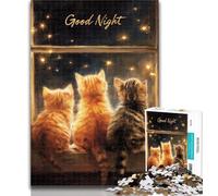 Puzzles for Adults Good Night Kitty 1000 Piece Jigsaw Puzzles for Teenagers,Classic Educational Games Beautiful Decoration 26x38cm