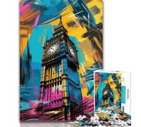 Puzzles for Adults Graffiti Big Ben Jigsaw Puzzles 1000 Pieces for Adults Teens,with Fully Interlocking Randomly Shaped Pieces for And 14 Years Old 50x75cm