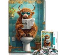 Puzzles for Adults Highland Cow on The Toilet Adult Jigsaws 1000 Pieces Difficult,Challenging Game for The Whole for Women, Gifts for Men 26x38cm