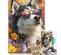 Puzzles for Adults Huskies And Flowers 1000 Piece Jigsaw Puzzles for Teenagers Gifts,Toys Educational Games Stress Relieving Wall Decoration 50x75cm