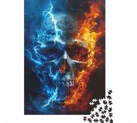 Puzzles for Adults Ice And Fire Skulls Puzzles for Adults 1000 Pieces Round Jigsaw Educational Puzzle Family Game Birthday Present 38x26cm/1000pcs