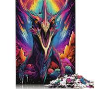 Puzzles for Adults & Kids Psychedelic Colored Pterosaur1 Adult Jigsaw Puzzle 尺寸 Wood Puzzle Suitable for Adults And Children over 12 Years Old Great Gift for Adults 500pcs (52x38cm)