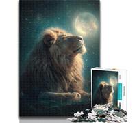 Puzzles for Adults Lion Under The Moon Adult Jigsaws 1000 Piece,with Fully Interlocking Randomly Shaped Pieces for And 14 Years Old 26x38cm