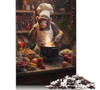 Puzzles for Adults Monkey Cooking Kitchen Art 500 Piece Jigsaw Puzzles Wood Puzzle for Adults And Age 18 Years Up Puzzle Fun Puzzles Games 500pcs (52x38cm)
