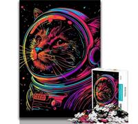 Puzzles for Adults Neon Astronaut Cat 1000 Pieces Jigsaw Puzzles for Adults And Teens,with Fully Interlocking Randomly Shaped Pieces for And 14 Years Old (50x75cm)