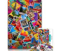 Puzzles for Adults Paris Stamp Collage 1000 Pieces Jigsaw Puzzle for Adults& Teens,Fully Interlocking & Randomly Shaped Pieces 50x75cm