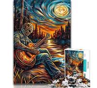 Puzzles for Adults Playing Guitar Under The Stars Jigsaws 1000 Pieces for Adults,Toys Educational Games Stress Relieving Parent-child Interaction 26x38cm