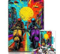 Puzzles for Adults Pop-art Riding A Motorcycle 1000 Pieces Jigsaw Puzzle for Adults& Teens,Fully Interlocking & Randomly Shaped Pieces 26x38cm