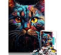 Puzzles for Adults Psychedelic Animal Cat Adult Jigsaws 1000 Piece,with Fully Interlocking Randomly Shaped Pieces for And 14 Years Old (50x75cm)