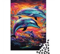 Puzzles for Adults Psychedelic Dolphin 500 Piece Jigsaw Puzzles Wood Puzzle for Adults And Age 18 Years Up Puzzle Fun Puzzles Games 500pcs (52x38cm)