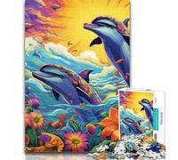 Puzzles for Adults Psychedelic Dolphin Jigsaw Puzzles for Adults,for Educational Game Challenge Toy Artists Collection, Fine Art 50x75cm
