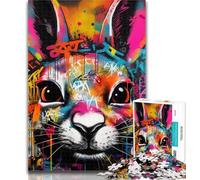 Puzzles for Adults Rabbit Graffiti 1000 Piece Jigsaw Puzzles for Adults Gifts,with Matching Poster And Trivia Sheet for Age 14 75x50cm