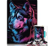 Puzzles for Adults Siberian Husky with Headphones Adult Jigsaws 1000 Pieces Difficult,Challenging Game for The Whole for Women, Gifts for Men 26x38cm