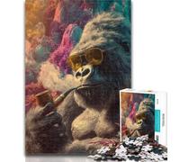 Puzzles for Adults Smoking Chimpanzee Adult Jigsaws 1000 Pieces Difficult,Toys Educational Games Stress Relieving Artists Collection, Fine Art 50x75cm