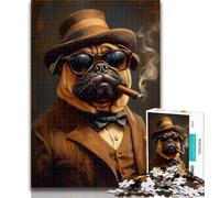 Puzzles for Adults Smoking Pug Jigsaw Puzzles 1000 Pieces for Adults Teens,with Fully Interlocking Randomly Shaped Pieces for And 14 Years Old 26x38cm