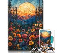 Puzzles for Adults Stained Glass Poppies Jigsaws 1000 Pieces for Adults,with Fully Interlocking Randomly Shaped Pieces for And 14 Years Old 26x38cm
