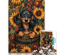 Puzzles for Adults Sunflower Dachshund Jigsaws 1000 Pieces for Teenagers,Decompressing Intellectual Educational Toy Great Gifts And Toys 50x75cm