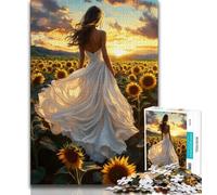 Puzzles for Adults Sunflower Woman Adult Jigsaws 1000 Piece,with Fully Interlocking Randomly Shaped Pieces for And 14 Years Old (50x75cm)