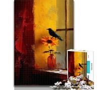 Puzzles for Adults Sunflowers And Crows 1000 Piece Jigsaw Puzzles for Adults Gifts,with Matching Poster And Trivia Sheet for Age 14 26x38cm