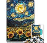 Puzzles for Adults Sunflowers Under The Starry Sky 1000 Piece Jigsaw Puzzles for Teenagers,Toys Educational Games Stress Relieving Enhance Love between Couples 26x38cm