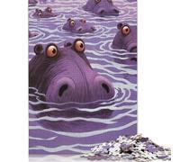 Puzzles for Adults Surprised Hippos 500 Piece Jigsaw Puzzles Wood Puzzle for Adults And Age 18 Years Up Puzzle Fun Puzzles Games 500pcs (52x38cm)