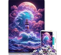 Puzzles for Adults Teens 1000 Pieces A Lighthouse in The Surf Teenager Jigsaw,is Ideal As Gifts for The Whole Family Suitable for And 14 (size 75x50cm)