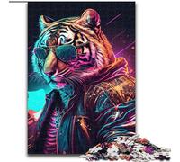 Puzzles for Adults Teens 1000 Pieces Abstract Psychedelic Tiger, Suitable for Ages 14 And Up Home Educational Games DIY Toys Artwork Gift (Size 26x38cm)