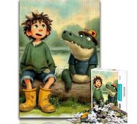 Puzzles for Adults Teens 1000 Pieces Alligator And Boy, Funny Family Games,is Ideal As Gifts for The Whole Family for Age 14+ 38x26cm
