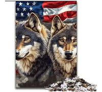 Puzzles for Adults Teens 1000 Pieces American Flag Wolf, Toys Educational Games Stress Relieving Parent-child Interaction (Size 50x75cm)