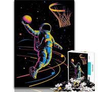 Puzzles for Adults Teens 1000 Pieces Astronaut Shooting Basketball,Toys Educational Games Stress Relieving Artists Collection,Fine Art (38x26cm)