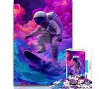 Puzzles for Adults Teens 1000 Pieces Astronaut Space Surfing,Family Game Stress Reliever Difficult Challenge Enhance Love between Couples (38x26cm)