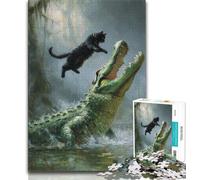 Puzzles for Adults Teens 1000 Pieces Black Cat Crocodile,Family Game Stress Reliever Difficult Challenge Enhance Love between Couples (75x50cm)