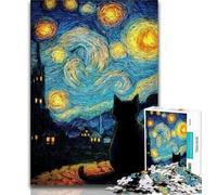 Puzzles for Adults Teens 1000 Pieces Black Cat Under The Starry Sky 1000 Pieces for Adults,Learning Educational Toys Family Games Unique Birthday And Gifts 75x50cm