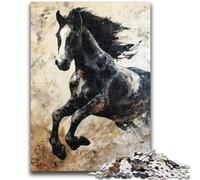 Puzzles for Adults Teens 1000 Pieces Black Golden Horse Challenging Game And Family Play for Is Ideal As A Gift for The Whole Family 26x38cm