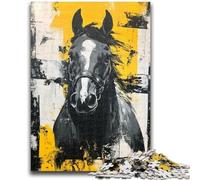 Puzzles for Adults Teens 1000 Pieces Black Golden Horse Stress Reliever Difficult Challenge Deal As Gifts for The Whole Family 26x38cm